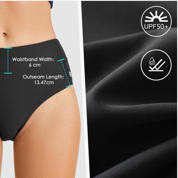 BALEAF womens black plus size 2XL high waist full coverage athletic swim bottom - Picture 7 of 10